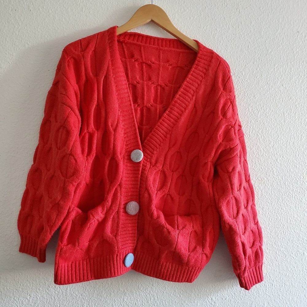 Korean Style Red Oversized Cardigan